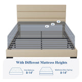 Allewie Queen Size Platform Bed Frame with Fabric Upholstered Headboard and Wooden Slats Support, Fully Upholstered Mattress Foundation/No Box Spring Needed/Easy Assembly, Beige Allewie