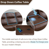 Anthato Power Recliner Living Room Set, Leather Reclining Sofa Set with Coffee Table, Living Room Furniture Sets, Brown Recliner Couch with Cup Holders/Charging Port for Home Theater/Office, Brown Anthato