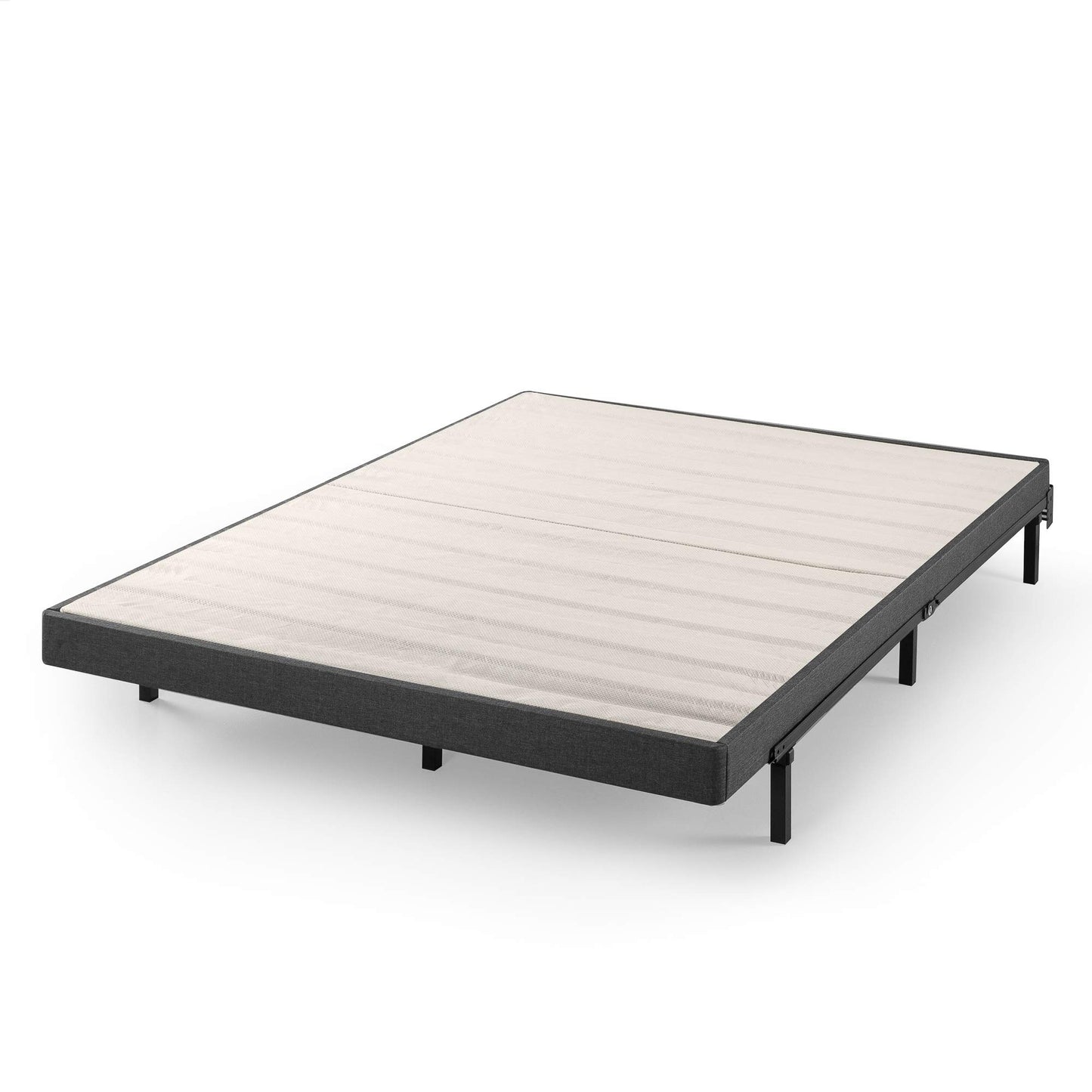 ZINUS Upholstered Metal and Wood Box Spring / 4 Inch Mattress Foundation / Easy Assembly / Fabric Paneled Design, King, Grey