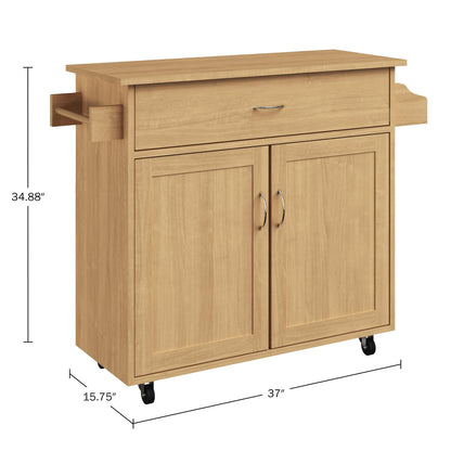 Lavish Home Kitchen Island with Spice Rack and Storage Cabinet - Rolling Cart with Drawers to Use as Coffee Bar, Microwave Stand, or Storage (Oak) - WoodArtSupply