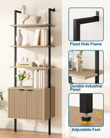 Yusong 73" Tall Bookshelf with Cabinet, Industrial Ladder Wall Mount Shelf Bookcase with Wood and Metal Frame, Plant Shelf Wall Storage Display for Living Room Bedroom, Wavy Light Ivory Yusong