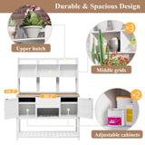 ENICFENA Outdoor Potting Bench, 100% Fir Wood Garden Work Table with Hutch, Drawer & Adjustable Shelves, Rustic Planting Station for Backyard, 50.2"x19.7"x66.1" (White, 66.1''H) ENICFENA