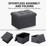 LINMAGCO Ottoman Storage Ottoman with Storage Small Foot Rest Stool Under Desk Stool Short Folding Footrest Linen Cloth Dark Gray 16X12X12IN LINMAGCO