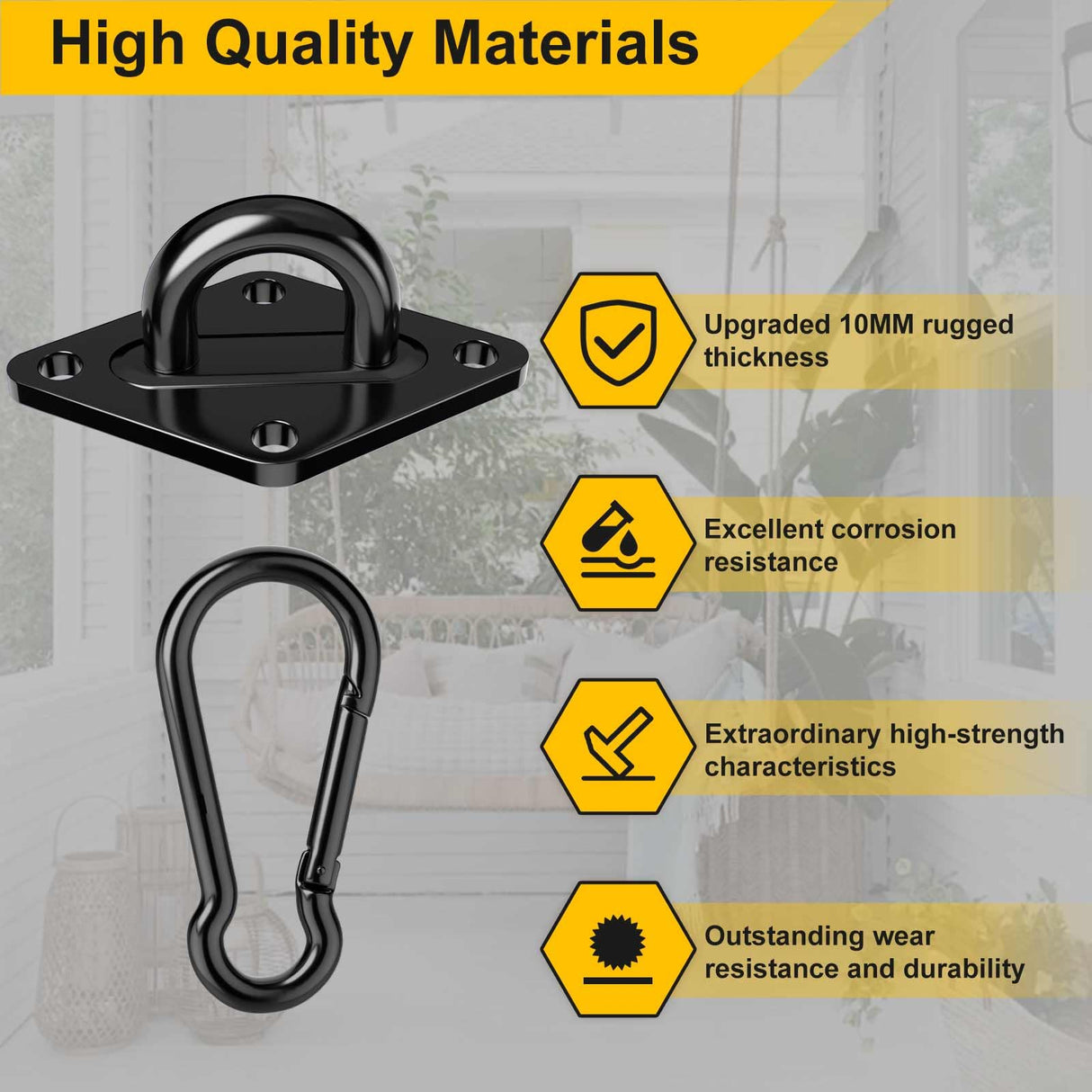 Morzejar 1700 lb Capacity Hammock Hanging Kit Heavy Duty Hammock Hooks for Swing Hanging Brackets, M10 Black Rust-Resistant Swing Hook Hardware for Indoor/Outdoor - Ceiling Wall Hooks (20PCS) Morzejar