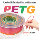 JAREES Rainbow 3D Printing Filaments PETG Candy Multicolor Gradient Filament 1.75mm, Green-Purple-Pink-Yellow PETG 3D Printer Filament, 1kg 330 Meters JAREES