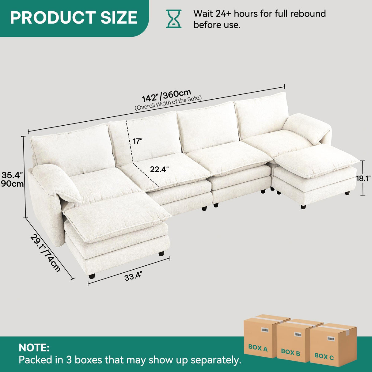 YITAHOME 142" Modular Sectional Sofa with Movable Ottoman, Modern U Shaped Couch with Pillow-Armrest, Velvet 6 Deep Seat Cloud Couch for Living Room Apartment Office, Beige YITAHOME