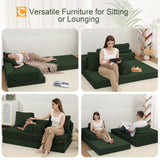 COMAX Convertible Sofa Bed, Folding Floor Couch Corduroy Fold Out Couch Bed Futon Sleeper Mattress with Pillows, Boneless Sofa Comfy Lounge Loveseat for Living Room Bedroom, Green COMAX