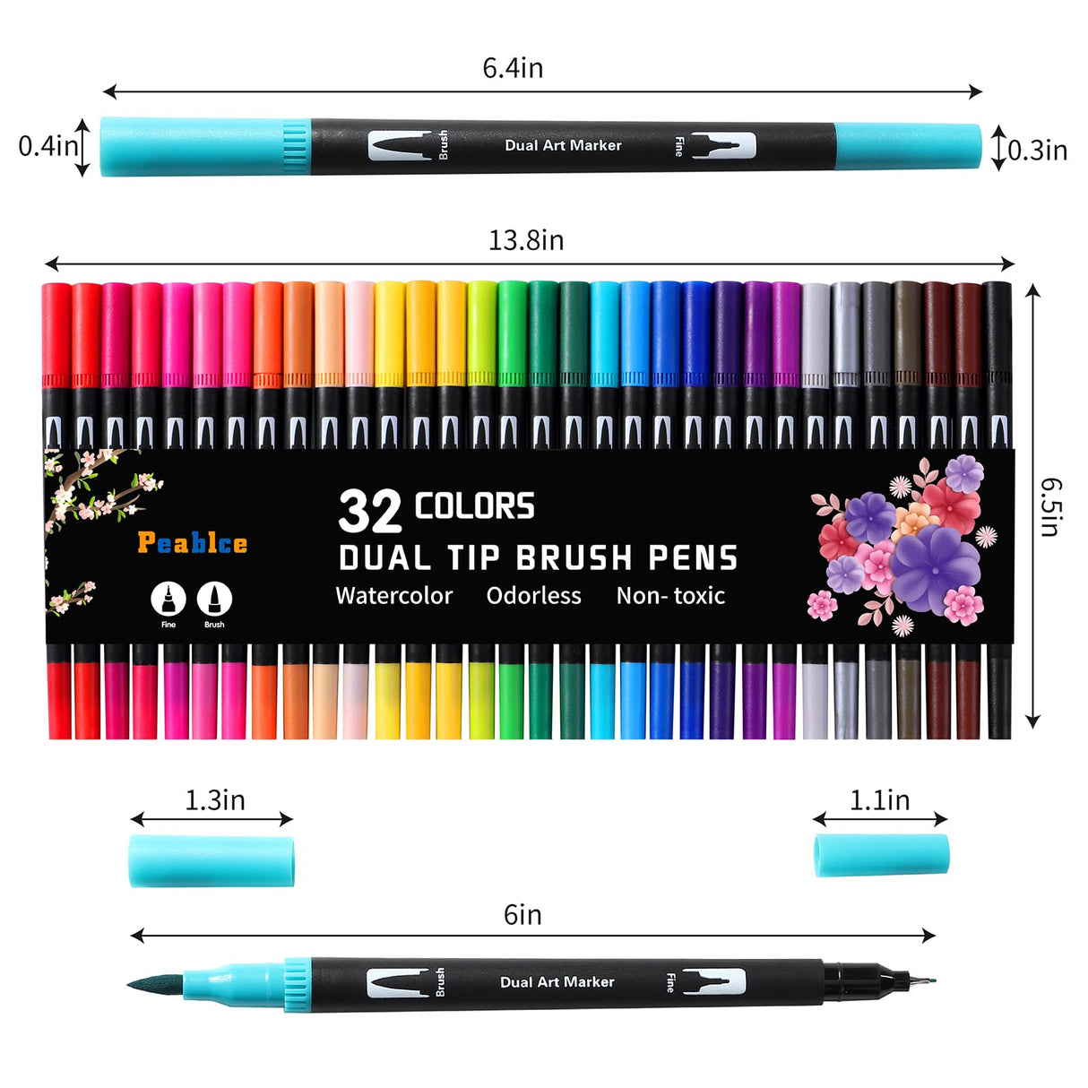 Peablce Art Markers Brush Pen, Markers for Adult Coloring Books No Bleeding,32 Colored Pens Fine Point Highlighter Pen & Brush for Adult Kids Coloring Journaling Note Taking Planner Peablce