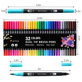 Peablce Art Markers Brush Pen, Markers for Adult Coloring Books No Bleeding,32 Colored Pens Fine Point Highlighter Pen & Brush for Adult Kids Coloring Journaling Note Taking Planner Peablce
