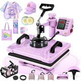 Heat Press Machine for Tshirts, 8 in 1 Heat Transfer Machine, 12" X 15" Heat Printing Press for Sublimation Combo with 360 Degree Rotation Swing Away for T-Shirt Hat Cap Mug Plate, Pink Purple AKEYDIY