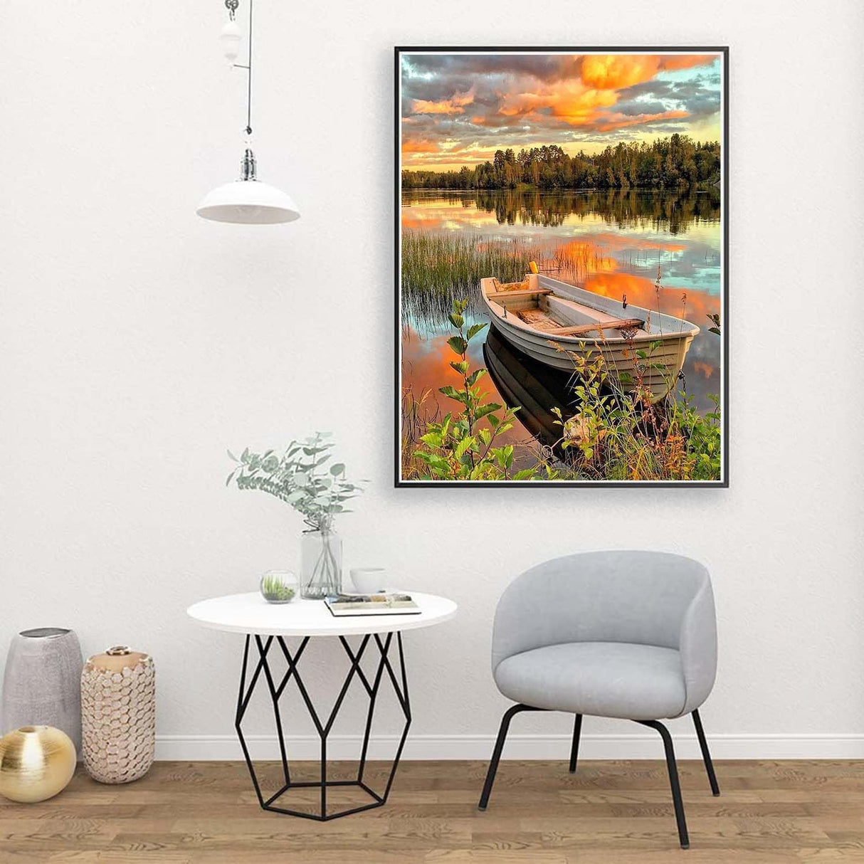 LYKEJI Fall Diamond Art Kits for Adults Drill Full Diamond Painting Boat Wall Art Kit Home Decor 5D DIY Rhinestone Embroidery 11.8×15.7 Inch LYKEJI