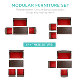 Best Choice Products 4-Piece Outdoor Wicker Patio Conversation Furniture Set for Backyard w/Coffee Table, Seat Cushions - Brown/Red Best Choice Products