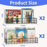 Wall Mounted Metal Kids Bookshelf - Wall Book Shelf for Kids Rooms, Hanging Book Baskets Organizer for Room Decor, Nursery Classroom Home Floating Bookshelves Set of 4 MFTEK