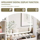 Fameill Vanity Mirror with Lights, Makeup Vanity Desk and Chair, White Vanity Table with Large Storage Drawers and Shelves, Time and Temperature Display, 3 LED Lighting Modes Adjustable Fameill