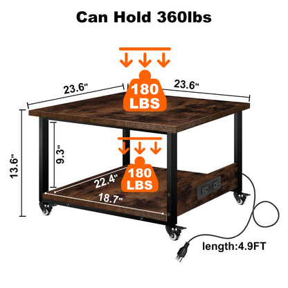 Printer Stand, 23.6''x23.6'' Large Printer Table with Power Outlet for Home Office Organization, Under Desk 3d Printer Stand With Wheels, Heavy Duty Rolling Printer Cart Shelf Stand for Desktop-2 Tier