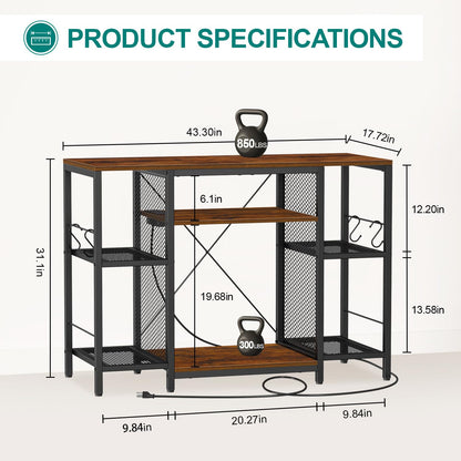 Snughome Fish Tank Stand, 40 Gallon Aquarium Stands with Charging Station, Adjustable Fish Tank Stand with Removable LED Light, Heavy Duty Metal Aquarium Stands with Storage, 43.3" x 17.72" x - WoodArtSupply