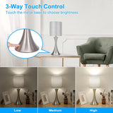 3 Way Touch Control Table Lamp, Dimmable Bedside Desk Lamp with Metal Base Modern Nightstand Lamp Stylish Grey Shade Simple Side Table Lamp for Bedroom, Living Room, Office or Den LED Bulb Included Seaside village