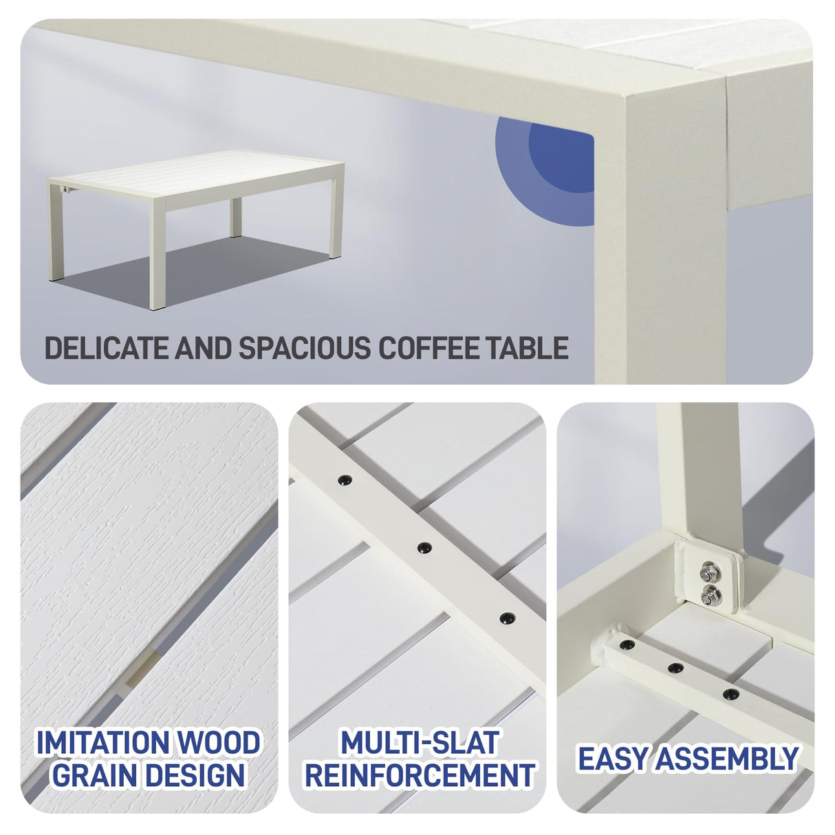 VINGLI Outdoor Furniture 4 Pieces Modern Aluminum Patio Furniture Set, Patio Sofa Set Outdoor Patio Conversation Sectional Set for Lawn, Garden, Backyard (White) VINGLI