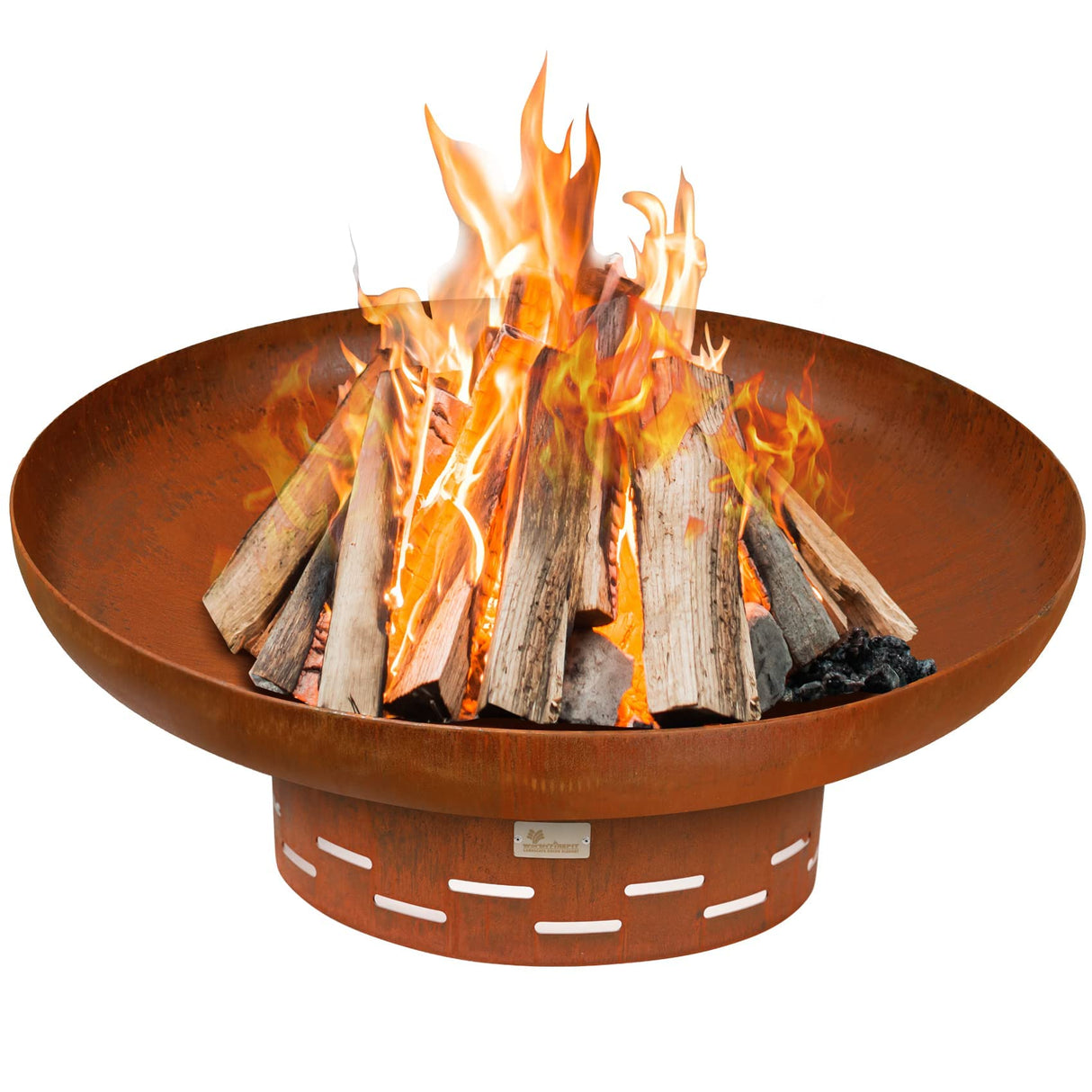 KOL 35" Dia. Heavy-Duty Fire Pit - Pre-Rusted Corten Steel Round Firepit Large Fire Bowl with Stand - Weathering Steel Wood Burning Fireplaces for Outside Backyard Deck Party Bonfire KOL