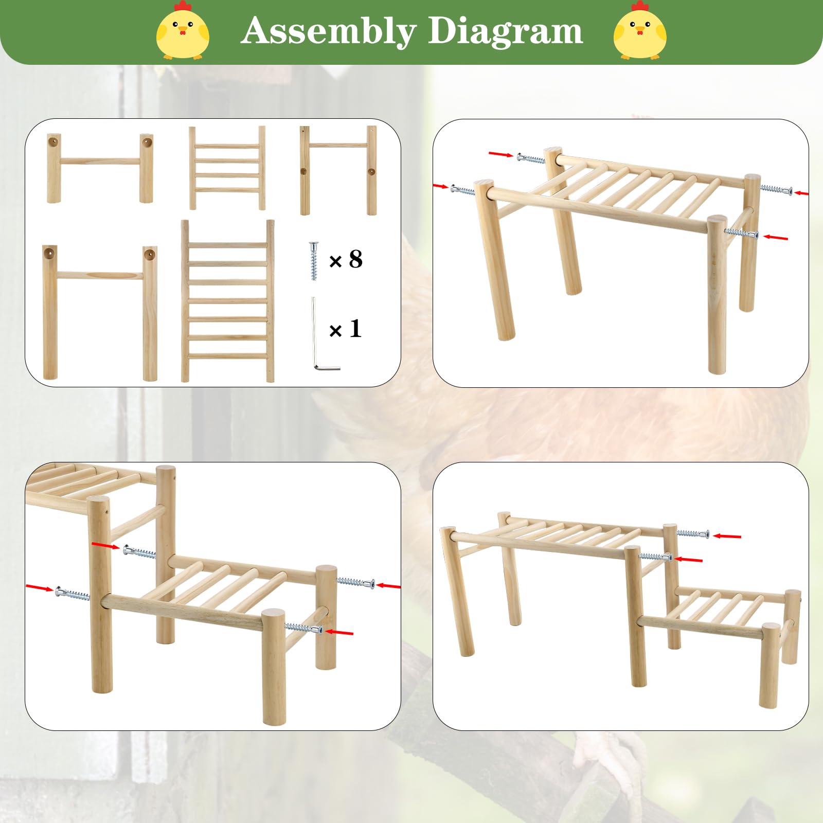 Vehomy Chicken Perch Chicken Roosting Ladder for Chicken Coop Chicken Roosting Bar Chicken Jungle Gym Chicken Toys for Hen Poultry - WoodArtSupply