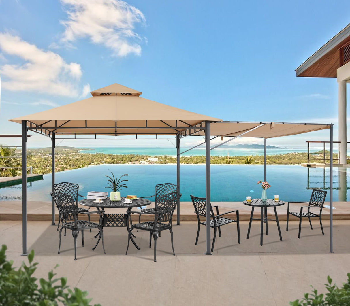 MASTERCANOPY 11 x 11 Patio Gazebo with Extra Side Awning Outdoor Gazebo for for Backyard Garden Lawn,Beige MASTERCANOPY