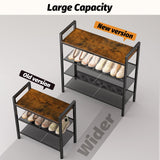 WIN4ALL Shoe Rack for Front Door Entrance, 4 Tier Shoe Rack for Entryway, 12-16 Pairs of Shoes, Metal Shoe Rack Organizer, Free Standing Shoe Rack for Closet (Black+Rustic Brown) WIN4ALL