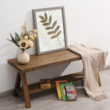 Wnutrees 43" Farmhouse Wood Bench, Long Rustic Indoor Storage Bench for Entryway, Living Room, Dining Room, Solid Wood Construction, Original Wood Wnutrees