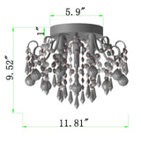 Q&S Small Crystal Chandelier Flush Mount Ceiling Light 3 Lights Modern Chrome Iron Raindrop Crystal Ceiling Fixture for Bedroom Hallway Closet Entryway Stairs Q&S