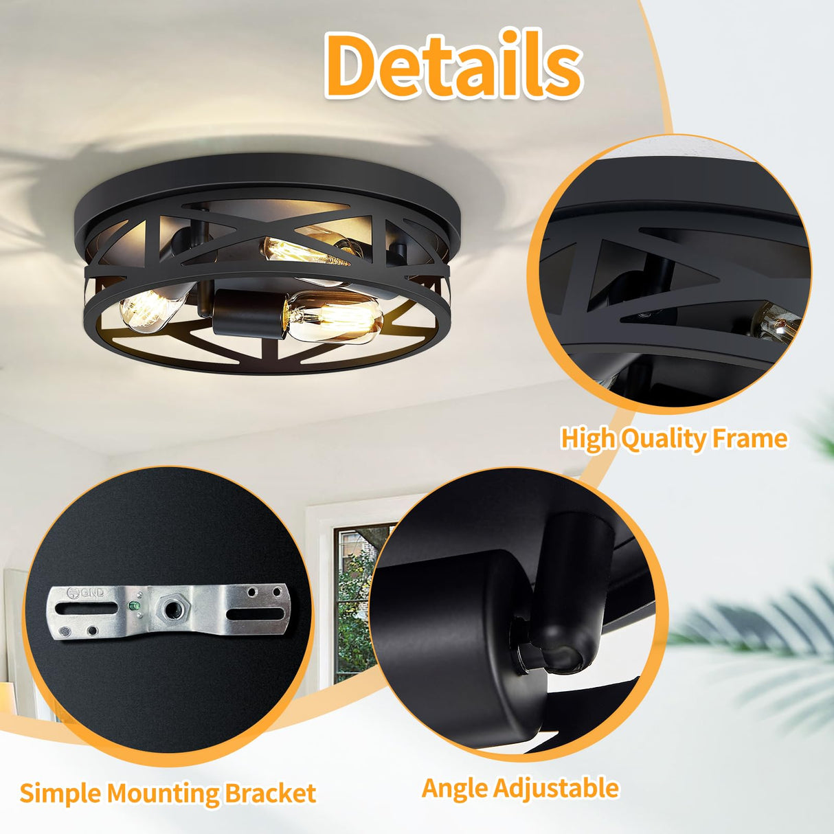 ZHU YAN 13 inch Farmhouse Ceiling Light Fixture,3-Light Hallway Light Fixtures Ceiling,Black Flush Mount Ceiling Light,Light Fixture Ceiling Mount for Kitchen Hallway Entryway,E26 Base（1 Pack） ZHU YAN