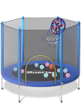 BLUERISE 55IN Toddler Trampoline for Kids Indoor Play for Kids Basketball Hoop Attachment with Enclosure Net Easy to Assemble Recreational Trampoline BLUERISE