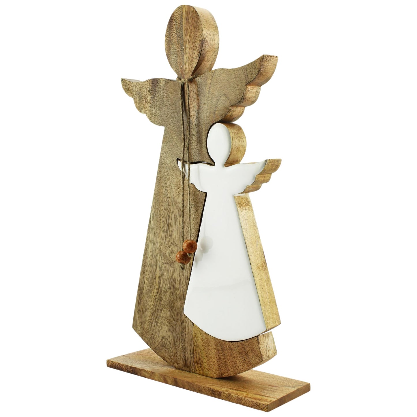 AuldHome Wood Enamel Nesting Angel Statue; Primitive Farmhouse Christmas Decor Figurine