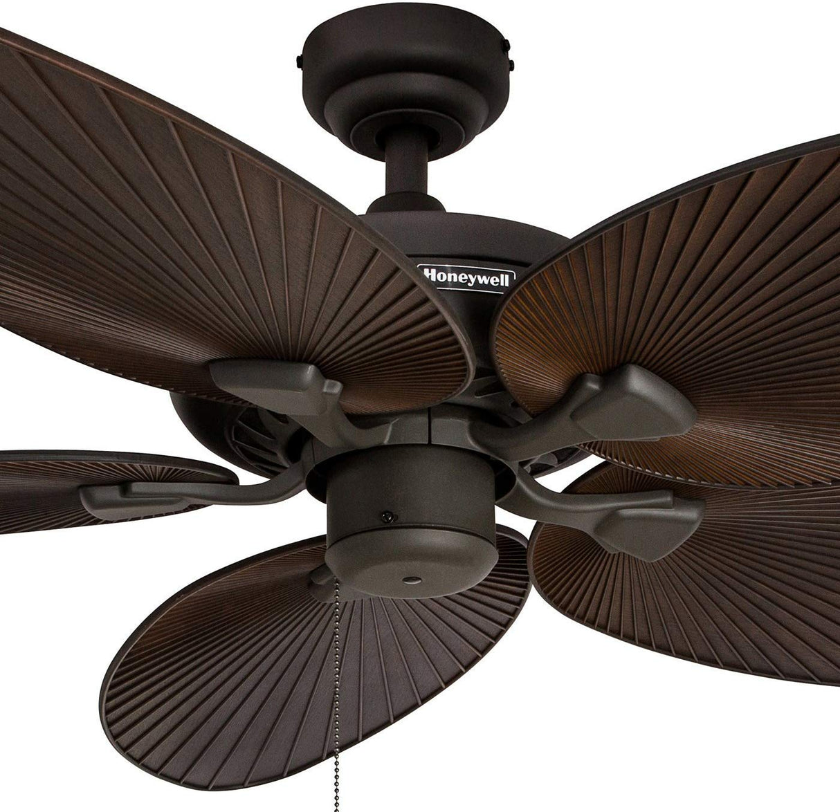 Honeywell Ceiling Fans Palm Island, 52 Inch Tropical Indoor Outdoor Ceiling Fan with No Light, Pull Chain, Three Mounting Options, 5 Palm Leaf Blades, Wet-Rated - 50207-01 (Bronze) Honeywell Ceiling Fans