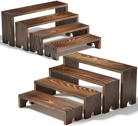 2 Set Large Wooden Tiered Riser Display Stands for Vendor Events,Stackable Wooden Cupcake Stand,Farmhouse Decor Wood Dessert Table Display Set,Vendor Booth Display Items,Food Display Risers for Party（12-11.2-10.4-9.6IN） Vecxoty