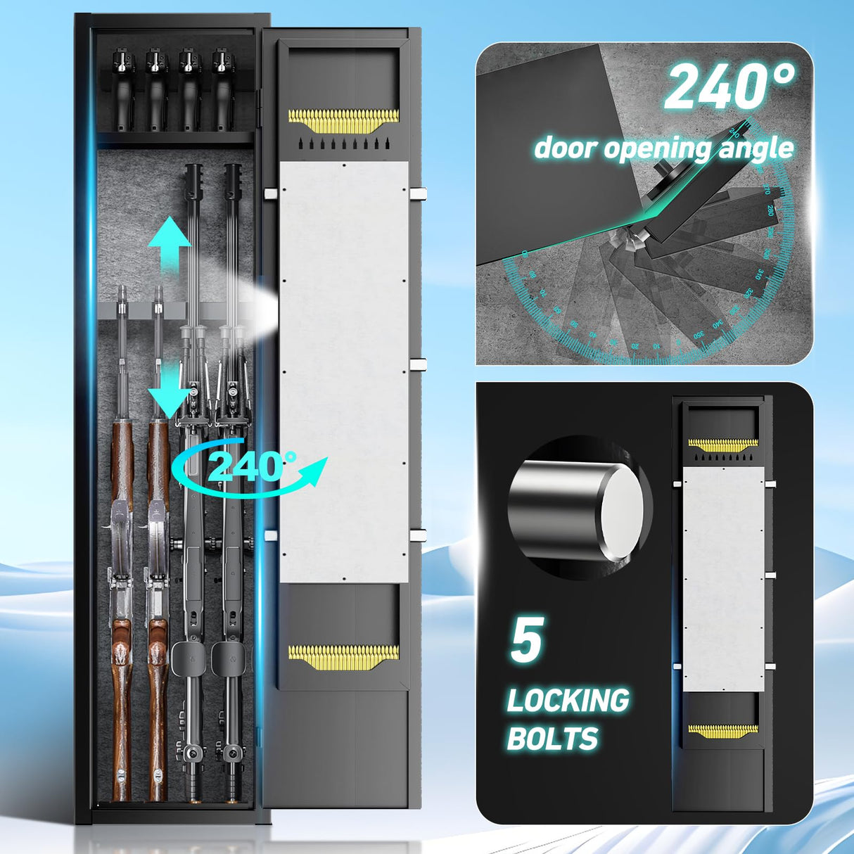 KARUIKEV 3-4 Long Rifle Gun Safe, Digital Keypad Large Gun Safe for Home Rifle and Shotguns, Quick Access Gun Cabinets with LED Light, Gun Safe with Adjustable Gun Rack and Removable Shelf Karuikev