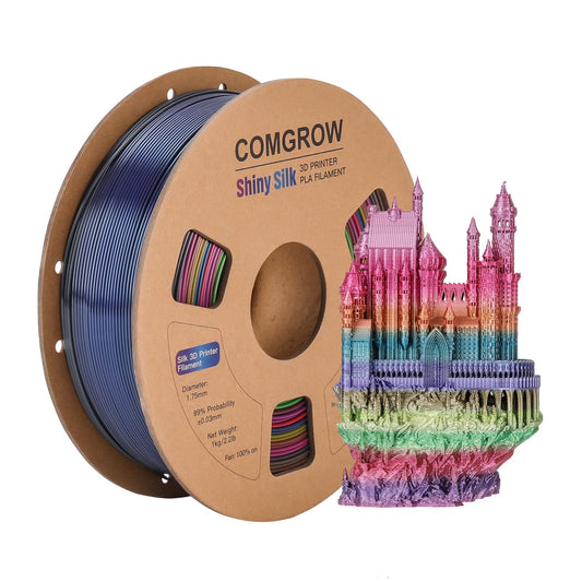 Comgrow Rainbow Colors Silk PLA 3D Printer Filament, Rainbow PLA Filament 1.75mm, Dimensional Accuracy +/- 0.02 mm, 1KG Spool, Coextrusion 3D Filament with Shiny Silk Rainbow Red - WoodArtSupply