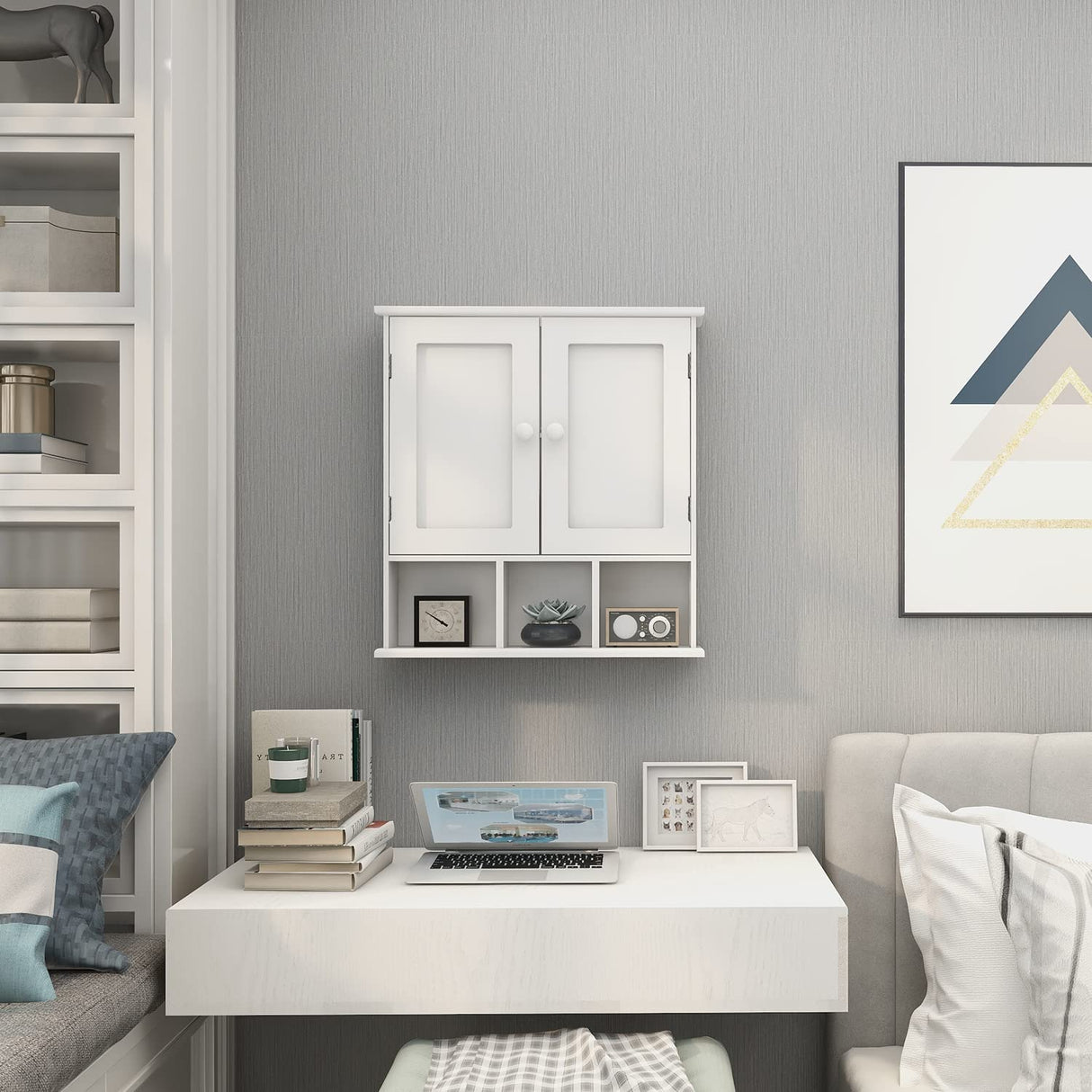 TaoHFE Bathroom Wall Cabinet with 2 Door Adjustable Shelves,Over The Toilet Storage White Wall Mounted Medicine Cabinets for Bathroom Laundry Room Kitchen TaoHFE