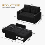 DWVO 55" Convertible Sofa Bed, 3-in-1 Sleeper Sofa with Pull-Out Bed, Linen Futon Couch with Side Pocket and Adjustable Backrest, Modern Loveseat for Living Room, Balck DWVO