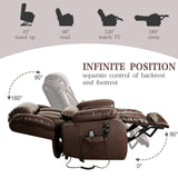 Infinite Position Lay Flat Lift Recliner Chair for Adults, Dual Motor Power Lift Chair for Elderly with Massage & Heating, Extended Footrest, USB Ports, Remote Control & Lumbar Pillow, Leather (Brown) RESTREAL