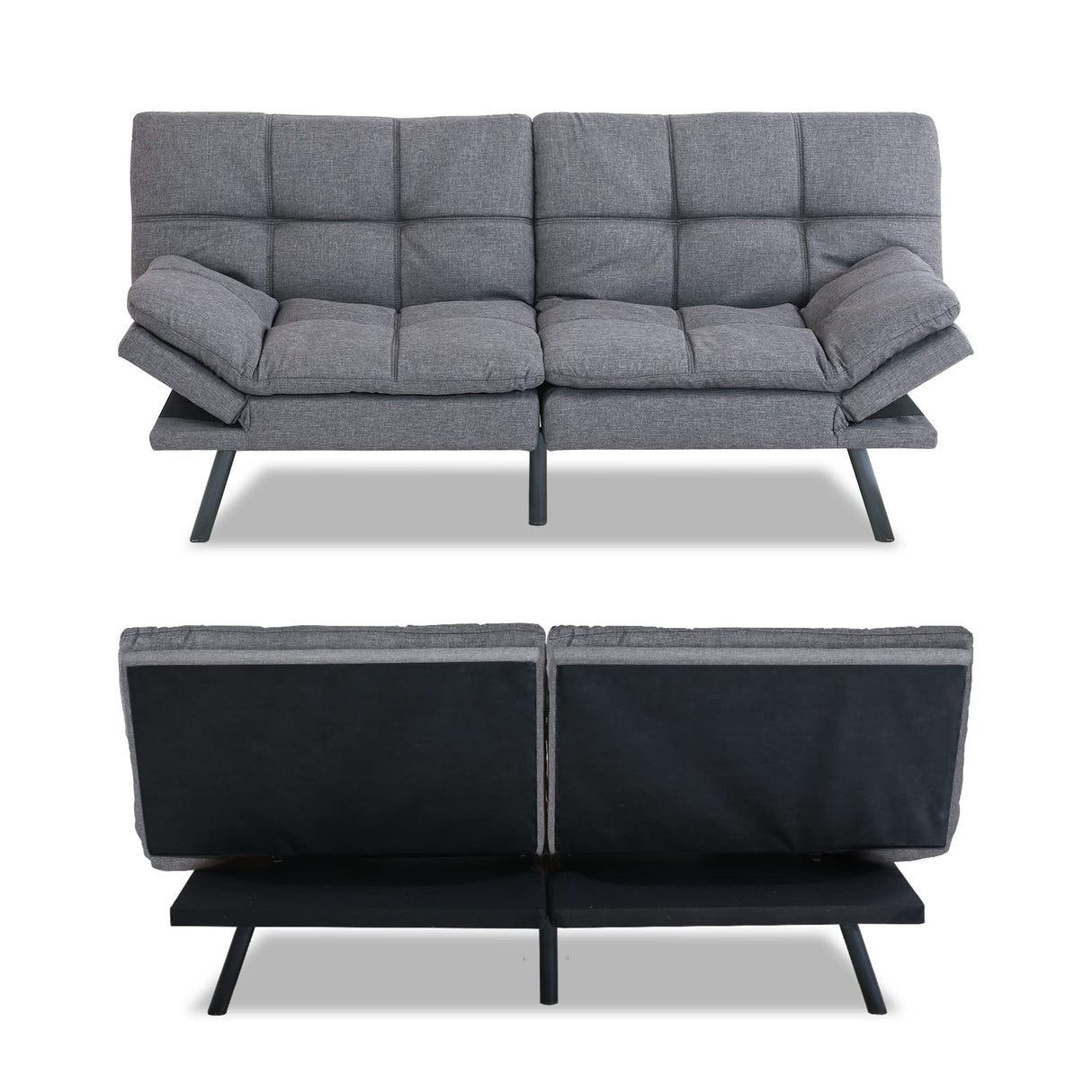 Opoiar Futon Sofa Bed Twin, Memory Foam Couch Bed with Mattress and Frame Included,Comfortable Grey Fabric Loveseat Sleeper Sofa for Dorm Apartment Office College Small Space Bedroom Opoiar