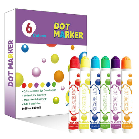 Dardugo Dot Markers, 6 Colors Bingo Daubers, Washable,Non-Toxic, Acid-Free,Comfortable for Toddlers 1 2 3 4 5 Years, Ideal for Art and Crafts Dardugo