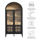 Modway Nolan Modern Farmhouse Arched Bar Cabinet in Black Wood Grain - 72 Inch Tall Wine Storage Cabinet with Glass Doors and Wine Rack - Large Liquor Cabinet for Dining or Living Room Modway
