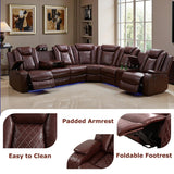 Toseslo Living Room Furniture Sets, Power Reclining Sofa Set, Brown Leather 2 Recliner Sectional with LED Light,Modern Power Recliner Sofa Sets with Cup Holder/Storage Console for Living Room Toseslo