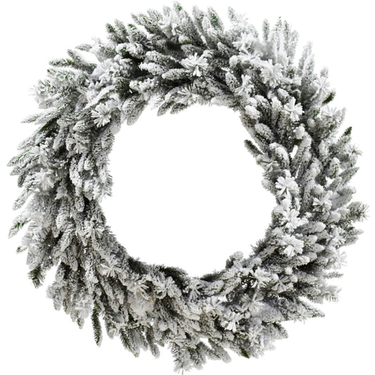 Christmas Time 36" Silverado Pine White Flocked Christmas Décor Wreath with Attached Pinecones, No Lights, Snow