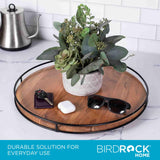 BIRDROCK HOME Wooden Lazy Susan Turntable - Countertop, Cabinet, and Table Organizer, Smooth Rotating Spice Rack, Iron-Edged Tray for Kitchen, Pantry and Dining, Rustic Wood Decor - Espresso, 18" BIRDROCK HOME