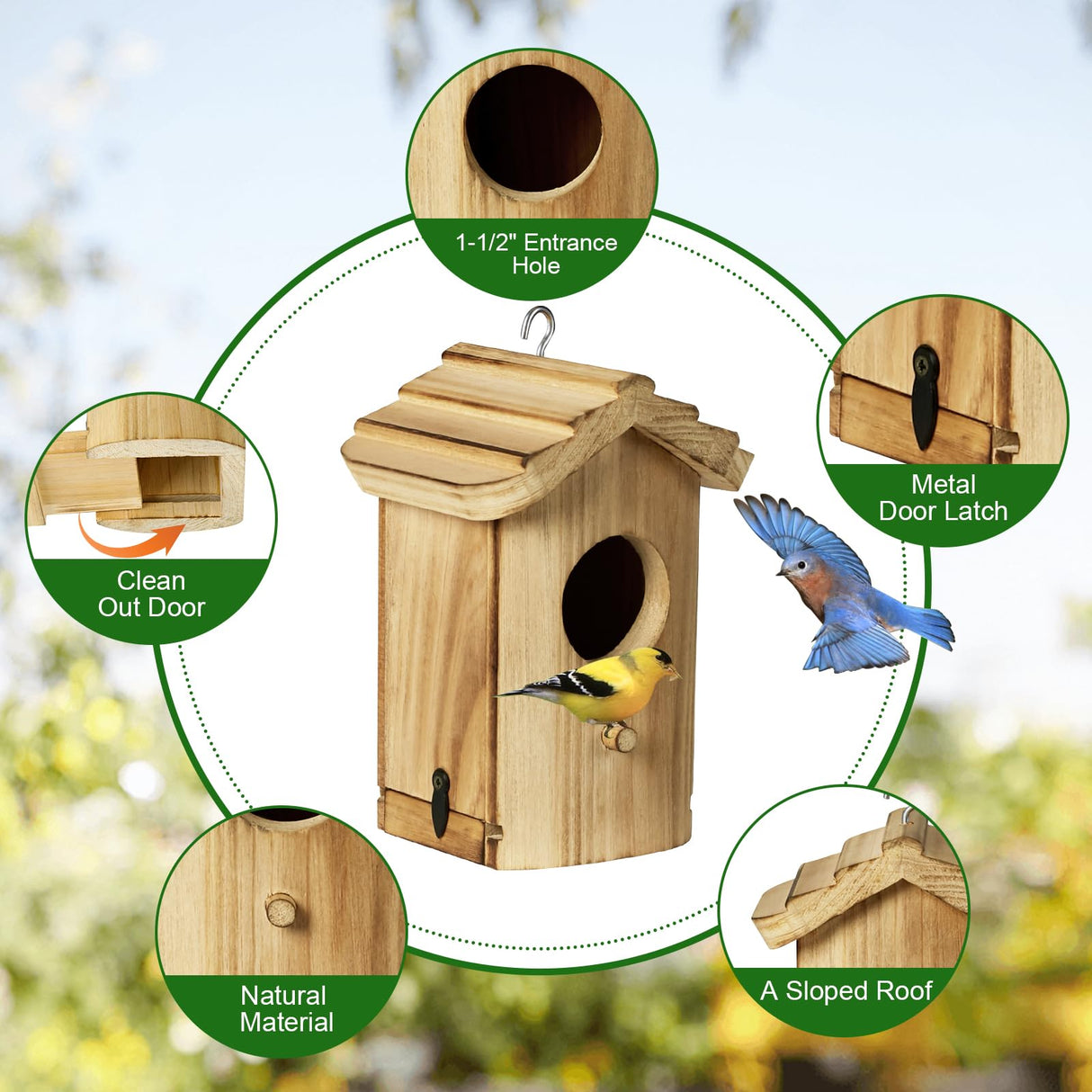 CLACKIBUKVYZ Hummingbird House,Wooden Birdhouse,Hummingbird Nest,Small Bird Houses for Outside,Outdoor Hanging Hummingbird House with Pole for Bluebird,Hummingbird,Finch,Cardinals CLACKIBUKVYZ