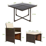 LHBcraft 9 Pieces Patio Dining Sets Outdoor Conversation Sets, Space Saving Wicker Chairs with Glass Table and Ottomans, Cushioned Seating and Back Sectional Dining Sets(BR-BE) LHBcraft