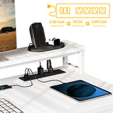 DWVO L Shaped Desk with Drawers, 55" Corner Computer Desk with Power Outlets & LED Lights, Home Office Desk with File Cabinet, White DWVO