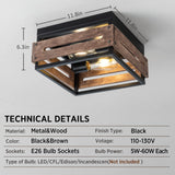 MAYNA 2-Light Farmhouse Flush Mount Ceiling Light, Rustic Ceiling Light, Metal and Wood Square Dining Room Light Fixture for Hallway Farmhouse Entryway Balcony Kitchen MAYNA