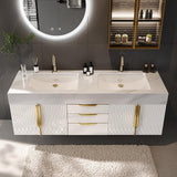 Weibath 59" Wall Mounted Bathroom Vanity Modern Bathroom Vanity with Double Sink & Drawers & Doors Faux Marble Top Weibath
