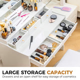 COMHOMA Makeup Vanity Desk with Mirror and Lights, Vanity Table and Chair Set with 5 Drawers and Charging Station, Bedroom Dresser LED Mirror Stepless Dimmable & 3 Color Modes Adjustable, White COMHOMA